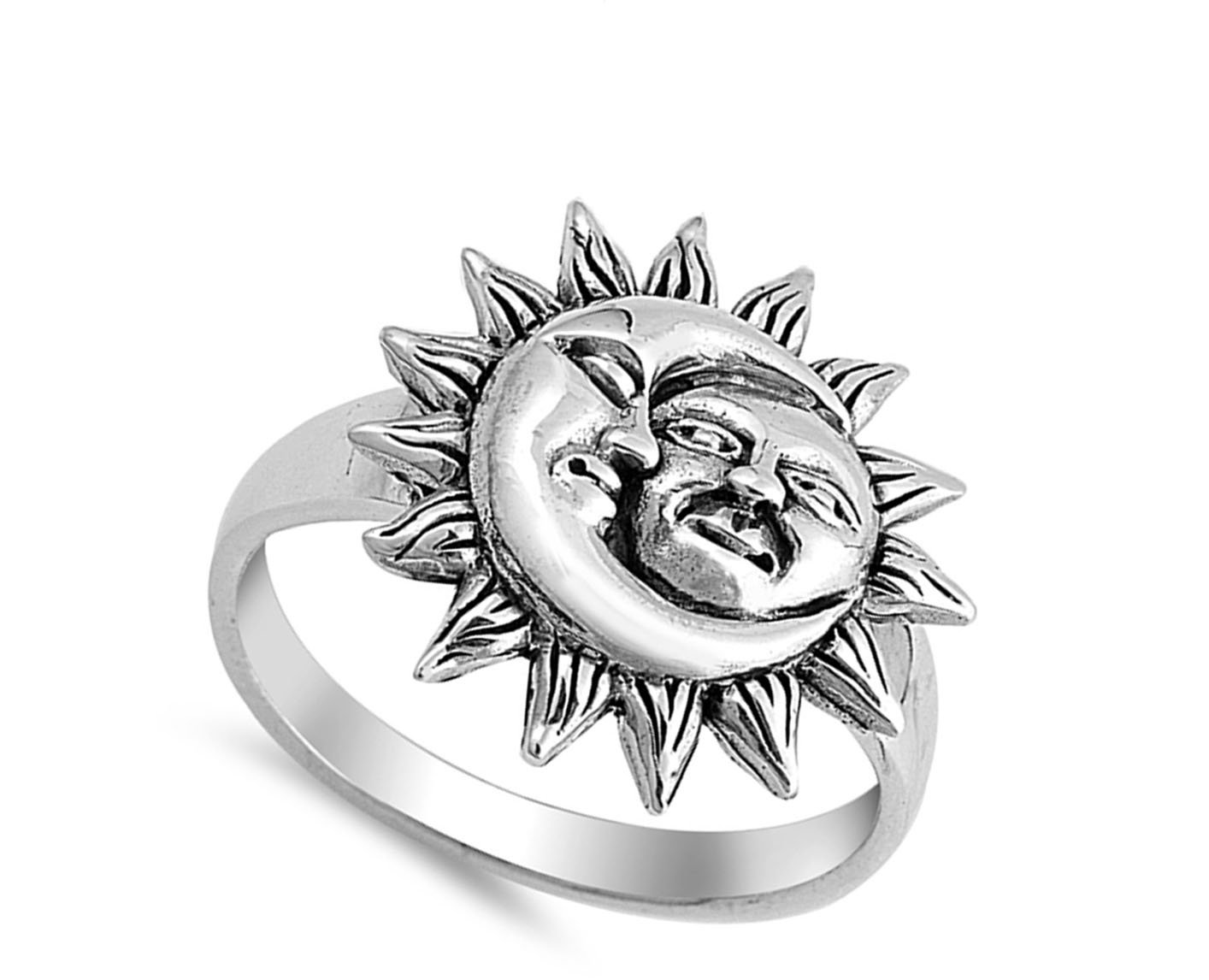 Sun Moon Universe Faces Ring New .925 Sterling Silver Band Size 7