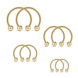 Ruifan 4prs(8pcs) 16G 316L Surgical Steel Gold Plated Mix Size CBR Non-Piercing Fake Nose Septum Horseshoe Earring Eyebrow Tongue Lip Piercing Ring 6mm,8mm,10mm,12mm