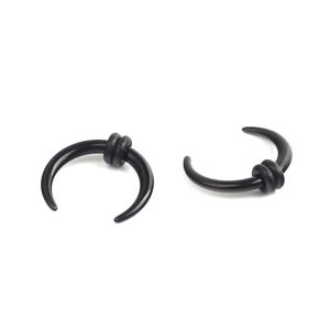 Ruifan 1Pair Black Acrylic C shape Pincher Tapers Septum Buffalo Taper Expander Pierced Nose, Nipple or Earring Ring with Black O-Rings 14G