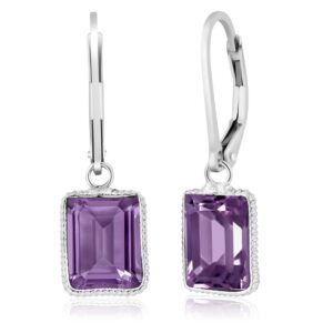 gem stone king 5.00 cttw 925 sterling silver purple amethyst earrings | gemstone birthstone | emerald cut 10x8mm | drop dangle earrings for women