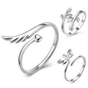 lauhonmin 3pcs s925 sterling silver open rings set finger ring joint ring toe ring beach jewelry gifts for women adjustable (style a)