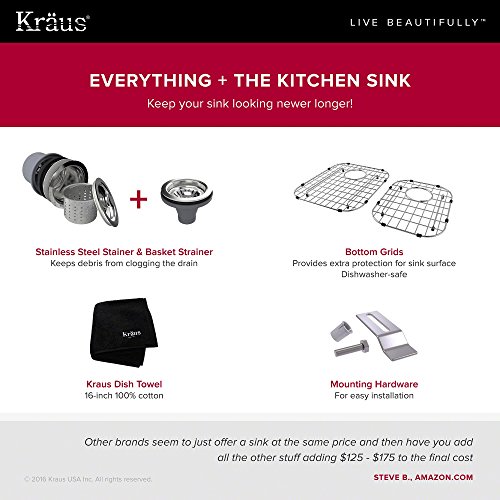 KRAUS Outlast MicroShield Scratch-Resist Stainless Steel Undermount 60/40 Double Bowl Sink, 32" 16 Gauge, Premier Series KBU24E