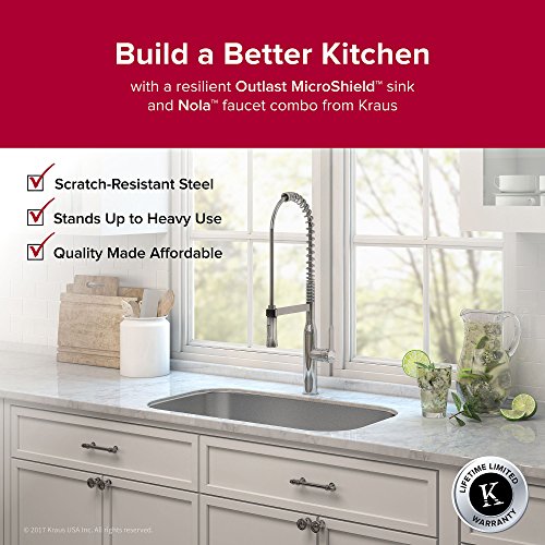 Kraus KBU14E Outlast MicroShield Scratch-Resist Stainless Steel Undermount Single Bowl Sink, 31.5" 16 Gauge, Premier Series