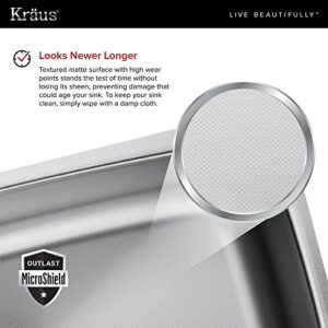 Kraus KBU14E Outlast MicroShield Scratch-Resist Stainless Steel Undermount Single Bowl Sink, 31.5" 16 Gauge, Premier Series