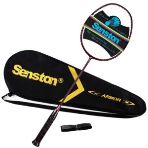 Senston Professional Woven Badminton Racket 100% Full Carbon-Fiber High-Grade Badminton Racquet Including Grip Racket Cover Red Color