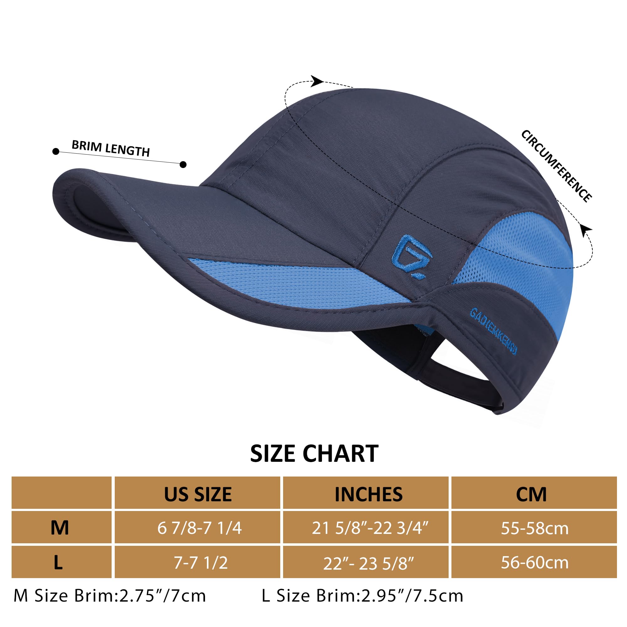 GADIEMKENSD Outdoor Running Hat Men's Cooling UPF50+ Womens Baseball Cap Sport Mesh Sun Hat Trucker Dad Hats Quick Dry Breathable Unstructured for Summer Camping Fishing Hiking Improved Navy L