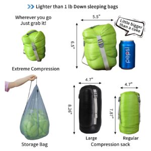 AEGISMAX Camping Sleeping Bag,Warm Weather 52℉- Goose Down Sleeping Bag,Portable Urltra-Light Mummy Sleeping,Outdoor Hiking for Adults Backpacking with Compression Bags(Green,Medium)