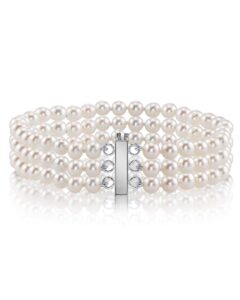 the pearl source 14k gold 7-7.5mm aaa quality white triple japanese akoya saltwater cultured pearl bracelet for women