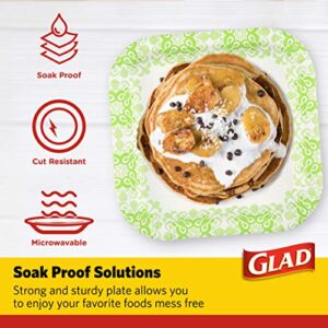 Glad Tabletop Square Disposable Paper Plates for All Occasions | Soak Proof, Cut Proof, Microwaveable Heavy Duty Disposable Plates | 50 Count (Pack of 1),Green