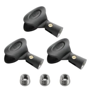 Audio2000's 3-Pack Soft Plastic Wireless Microphone Clip Holder with 5/8" Male to 3/8" Female Adapter AMC4182