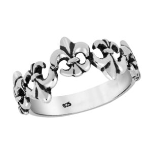 aeravida unisex stylish & symbolic fleur de lis or lilly flower band .925 sterling silver ring sizes 6-9 for versatile & trendy fashion with vintage & elegant vibes