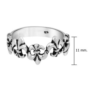 AeraVida Unisex Stylish & Symbolic Fleur de Lis or Lilly Flower Band .925 Sterling Silver Ring Sizes 6-9 for Versatile & Trendy Fashion with Vintage & Elegant Vibes