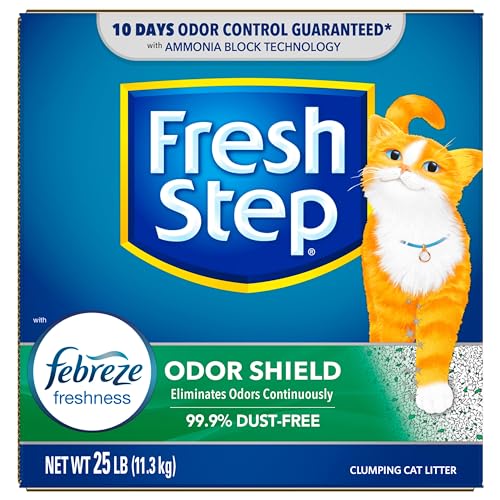 Fresh Step Odor Shield Scented Litter with the Power of Febreze, Clumping Cat Litter, 25 Pounds (Package May Vary)