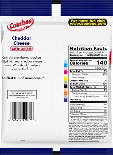 COMBOS Cheddar Cheese Cracker Baked Snacks 6.3-Ounce Bag