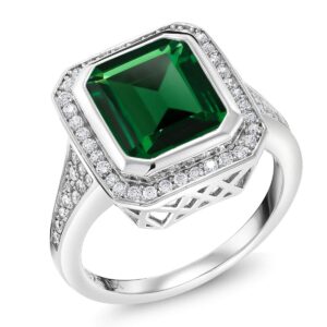 5.00 Ct Vintage Women's 925 Sterling Silver Octagon Cut Nano Emerald Ring, 8