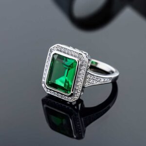 5.00 Ct Vintage Women's 925 Sterling Silver Octagon Cut Nano Emerald Ring, 8