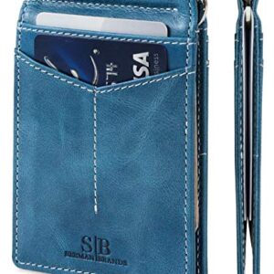 SERMAN BRANDS RFID Blocking Wallet Slim Bifold - Genuine Leather Minimalist Front Pocket Wallets for Men with Money Clip Gift (Arctic Blue Rogue)