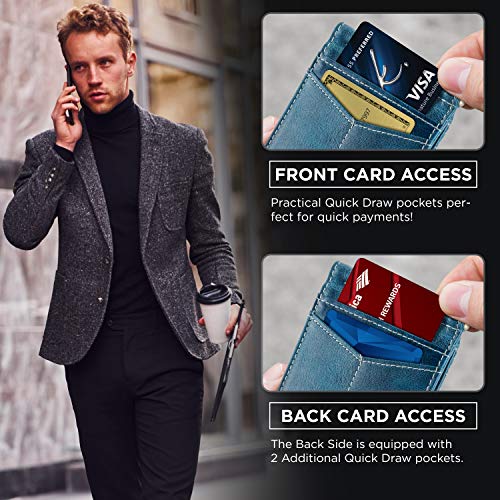 SERMAN BRANDS RFID Blocking Wallet Slim Bifold - Genuine Leather Minimalist Front Pocket Wallets for Men with Money Clip Gift (Arctic Blue Rogue)