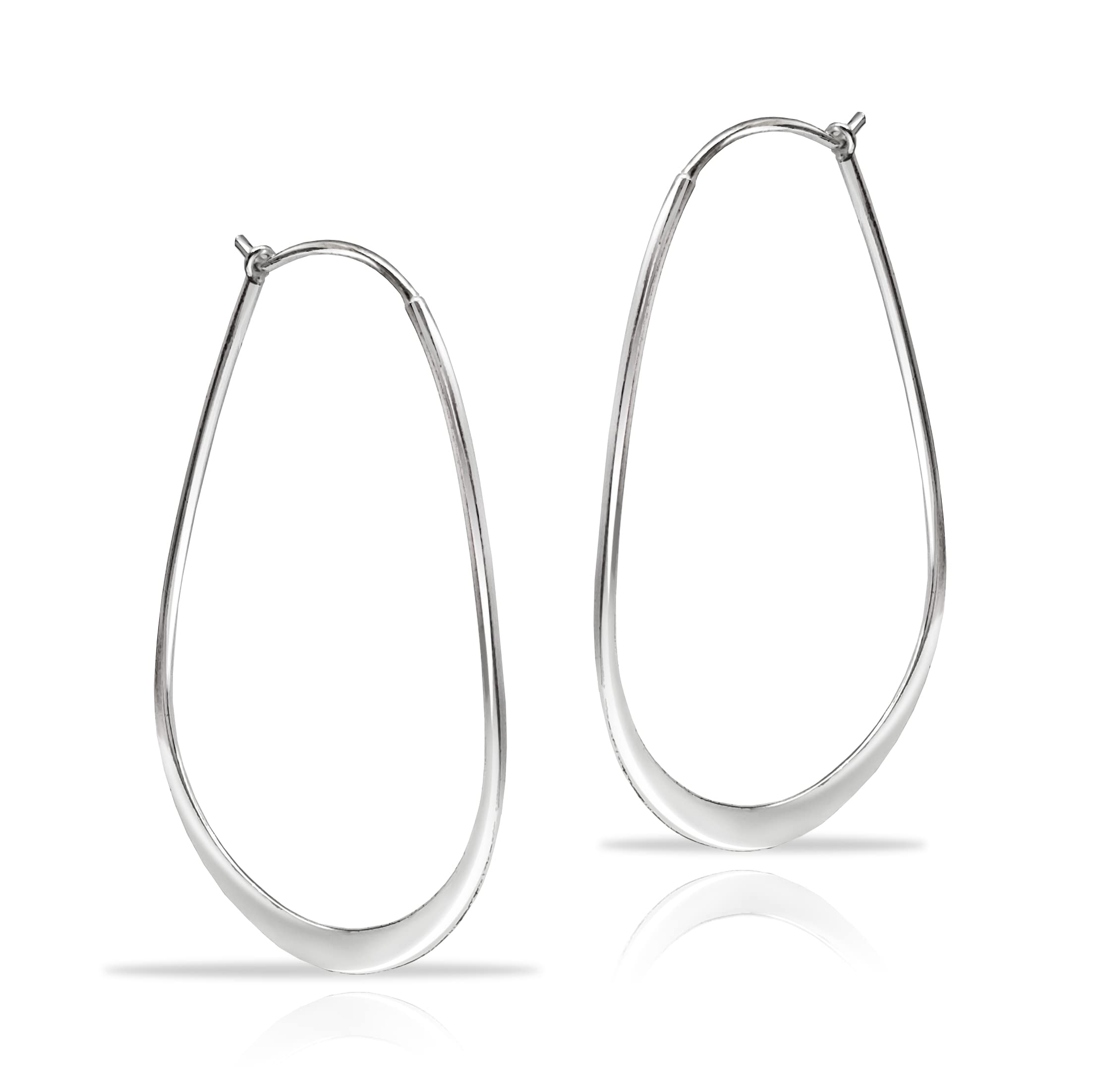 Hoops & Loops 925 Sterling Silver Oval Flat Thin Large 44mm (1.73 in) High Polished Lightweight Click-Top Hoop Earrings for Women and Teen Girls