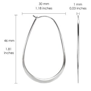 Hoops & Loops 925 Sterling Silver Oval Flat Thin Large 44mm (1.73 in) High Polished Lightweight Click-Top Hoop Earrings for Women and Teen Girls