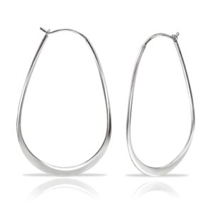 Hoops & Loops 925 Sterling Silver Oval Flat Thin Large 44mm (1.73 in) High Polished Lightweight Click-Top Hoop Earrings for Women and Teen Girls