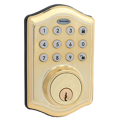 Honeywell Safes & Door Locks - Keyless Entry Door Lock with Smart Electronic Keypad Deadbolt - Easy Installation & 50 Different User Pin Codes - Auto Lock - Polished Brass - 2.9 x 2 x 6.2 in - 8712009