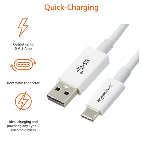 Amazon Basics USB-C to USB-A 3.1 Gen 2 Adapter Fast Charger Cable, 10Gbps High-Speed, USB-IF Certified, for Apple iPhone 15, iPad, Samsung Galaxy, Tablets, Laptops, 3 Foot, White