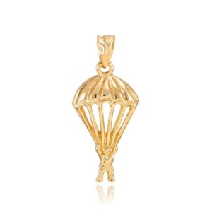 Solid 14k Yellow Gold Skydiving Parachuter Charm Pendant