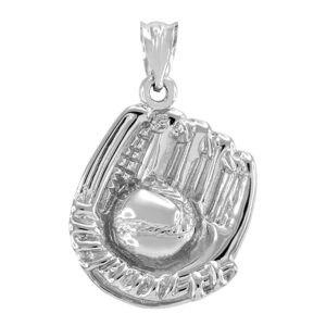 .925 Sterling Silver Baseball or Softball Glove & Ball Charm Pendant Necklace - 16" Rolo Chain