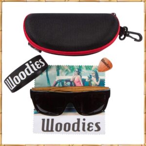 Woodies Black Oversized Flat Top Square Zebra Wood Sunglasses with Dark Polarized Lens for Men and Women | 100% UVA/UVB Protection