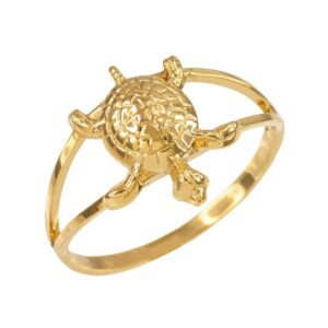 Dainty 14k Yellow Gold Lucky Turtle Charm Ring (Size 6.5)