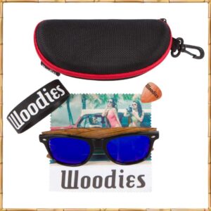 Woodies Zebra Wood Sunglasses with Blue Mirrored Polarized Lens and Real Wooden Frame for Men and Women | 100% UVA/UVB Protection