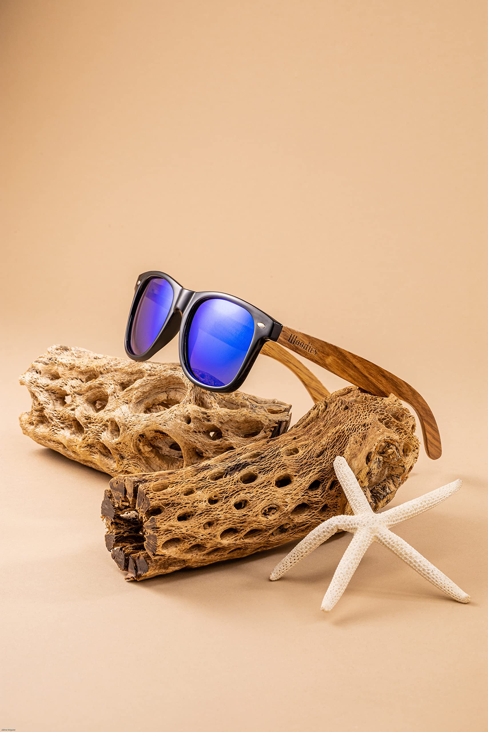 Woodies Zebra Wood Sunglasses with Blue Mirrored Polarized Lens and Real Wooden Frame for Men and Women | 100% UVA/UVB Protection