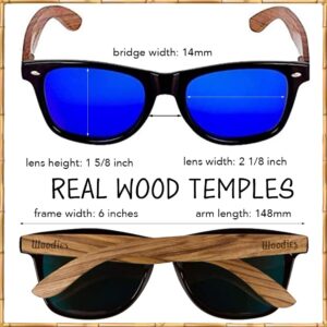 Woodies Zebra Wood Sunglasses with Blue Mirrored Polarized Lens and Real Wooden Frame for Men and Women | 100% UVA/UVB Protection