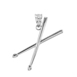 Fine .925 Sterling Silver 3D Drum Sticks Music Pendant Charm Necklace