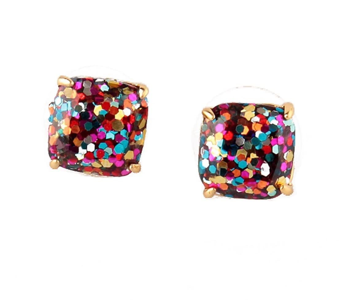 Kate Spade New York Mini Small Square Studs Earrings Multi Glitter One Size