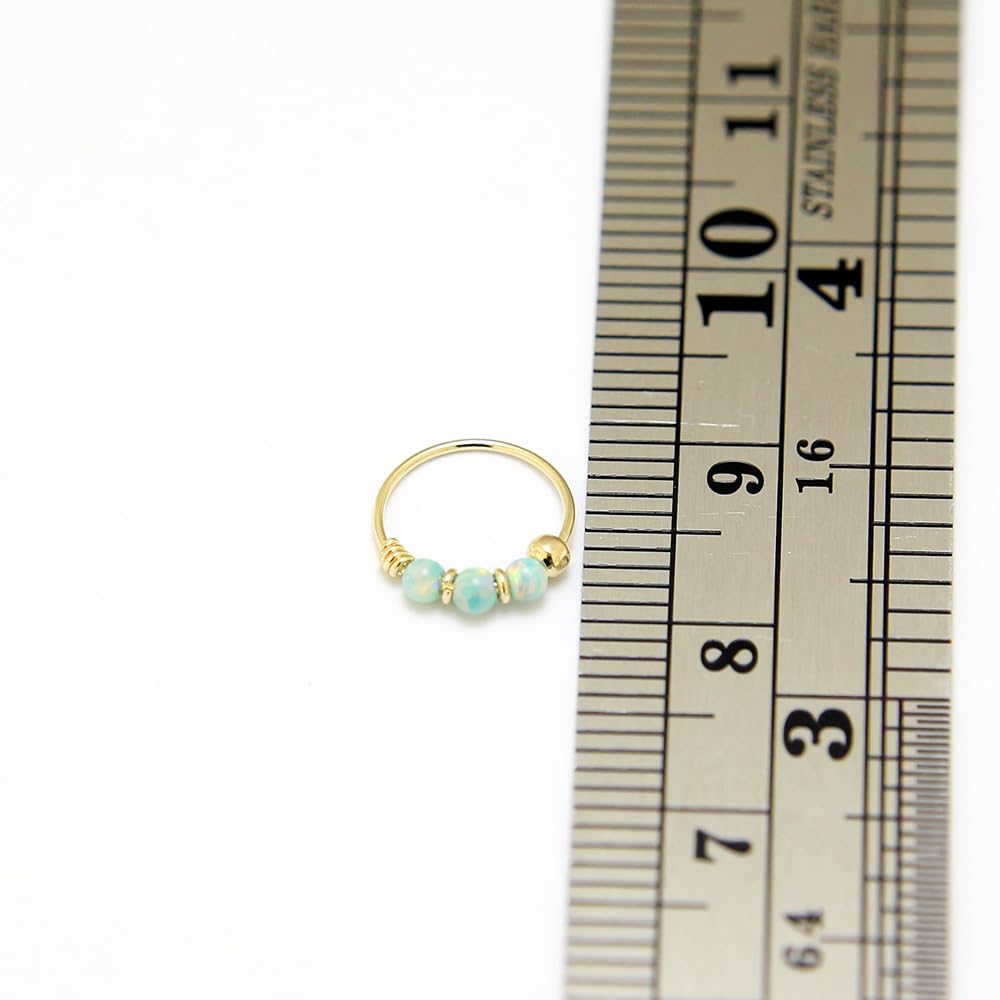 PiercingPoint Triple Blue Opal Stone 9K Solid Yellow Gold 22 Gauge Hoop Nose Ring - Cartilage Hoop - Tiny Nose Hoop - Tragus Ring