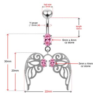 Dark Blue Gemstone Fancy Angel Wings with Floral Dangling Design 925 Sterling Silver with Stainless Steel Belly Button Navel Rings