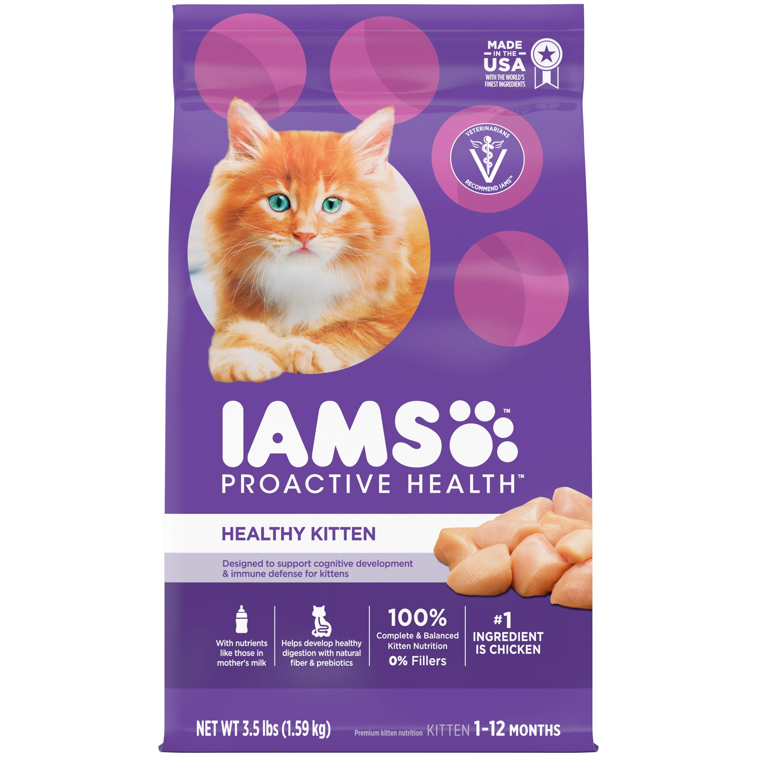 IAMS PROACTIVE HEALTH Healthy Kitten Dry Cat Food with Chicken Cat Kibble, 3.5 lb. Bag