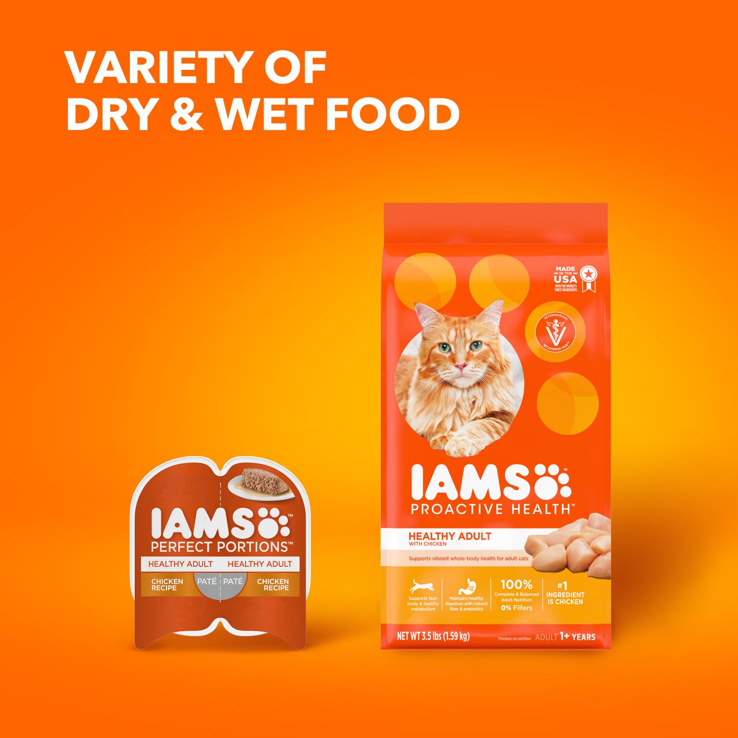 IAMS PROACTIVE HEALTH Adult Healthy Dry Cat Food with Chicken Cat Kibble, 3.5 lb. Bag