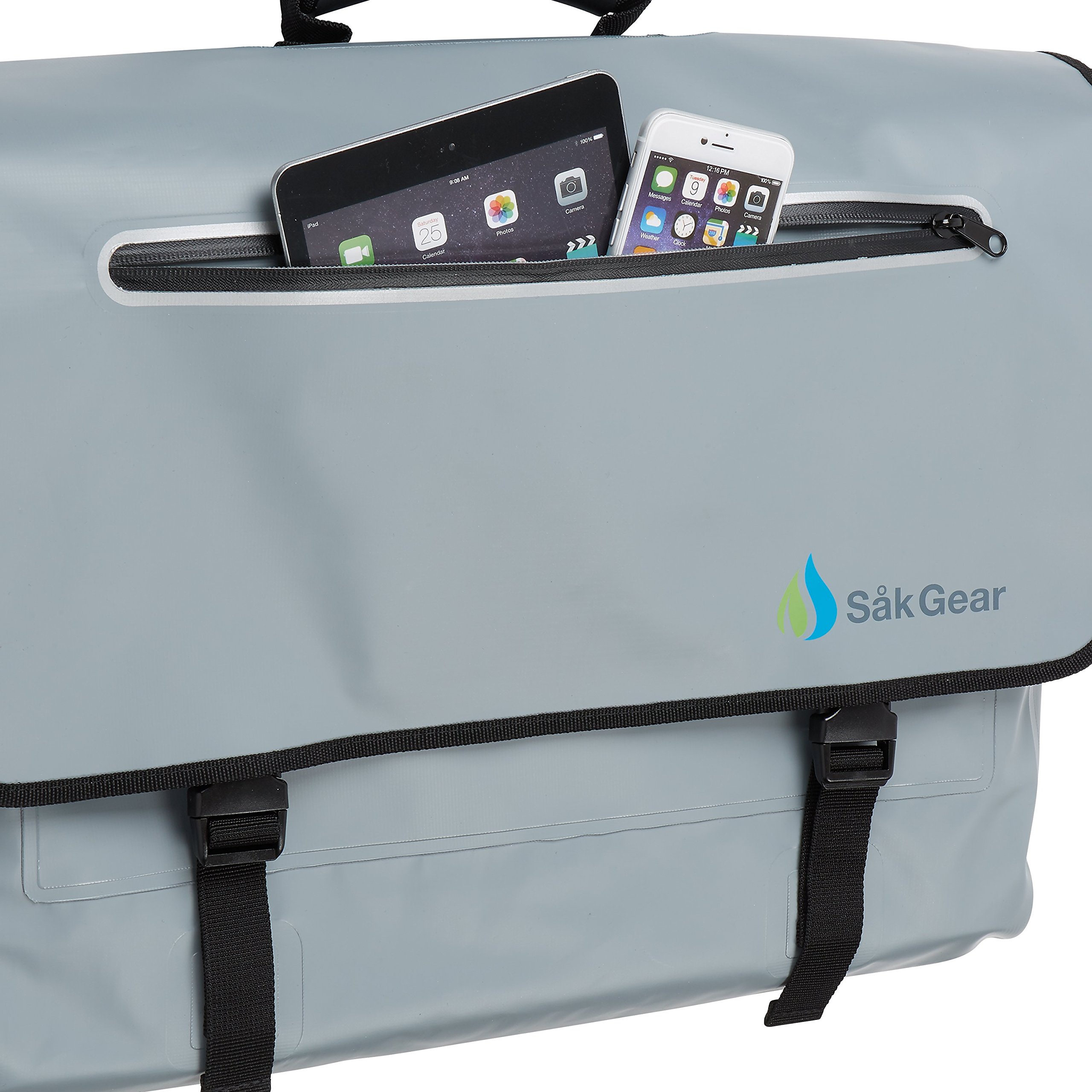 BriefSak Waterproof Briefcase/Messenger Bag, 500D PVC, Size XL, Fits Laptops up to 17.5" (Grey)