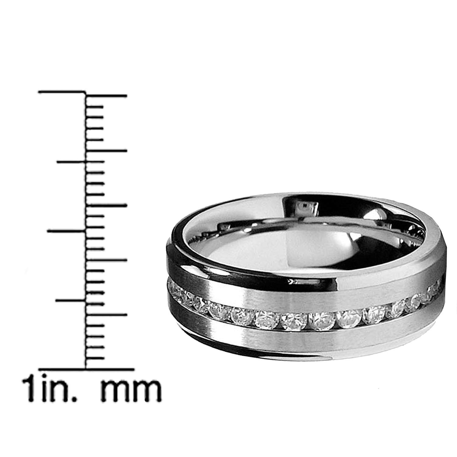 Metal Masters 7MM Men's Eternity Titanium Ring Wedding Band with Cubic Zirconia CZ Size 9.5