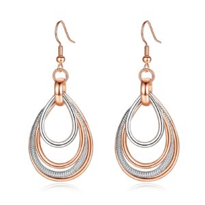 kemstone two tone rose gold and silver multilayer dangling earring for woman, 2.4 inches