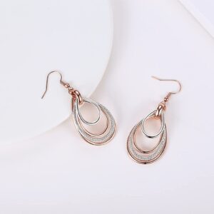 Kemstone Two Tone Rose Gold and Silver Multilayer Dangling Earring for Woman, 2.4 Inches