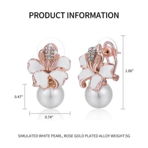 Kemstone Pearl and Flower Stud Earrings Rose Gold Pearl Earrings for Women