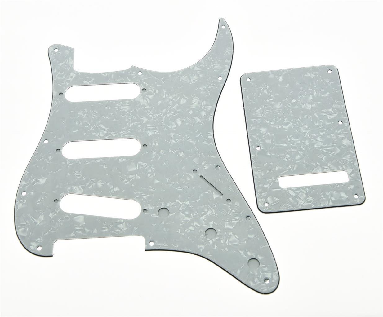 KAISH 11 Hole ST/Strat Style Pickguard SSS Pick Guard with ST Back Plate Tremolo Trem Cover for USA/Mexico Stratocaster/Strat White Pearl