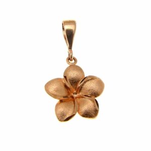 Arthur's Jewelry 14K Solid pink rose gold 19.5mm Hawaiian tropical plumeria flower pendant charm