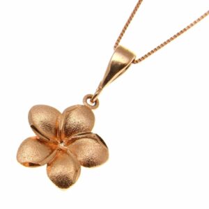 Arthur's Jewelry 14K Solid pink rose gold 19.5mm Hawaiian tropical plumeria flower pendant charm