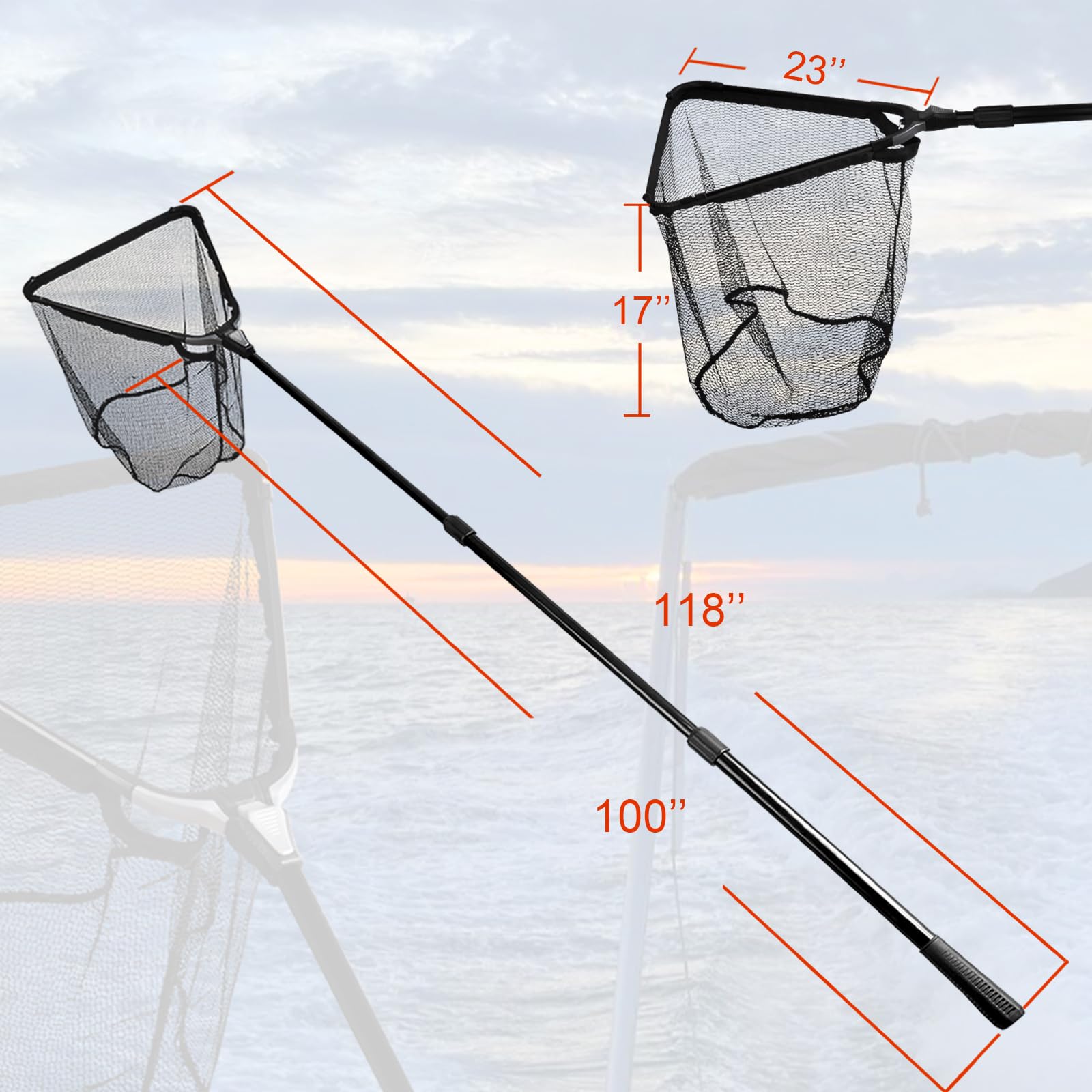 Fiblink 118 inches Folding Fishing Landing Net Fish Net with Extending Telescoping Aluminum Pole Handle (59-118 inches)