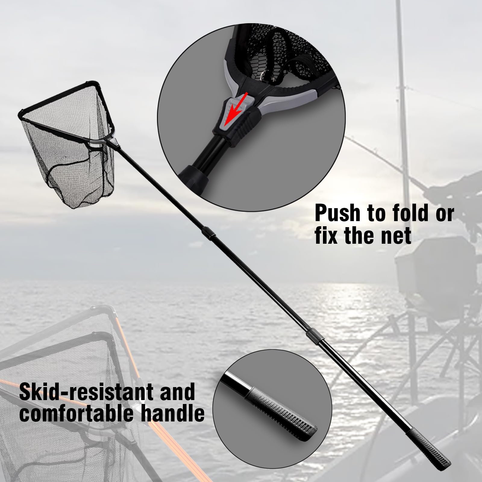 Fiblink 118 inches Folding Fishing Landing Net Fish Net with Extending Telescoping Aluminum Pole Handle (59-118 inches)